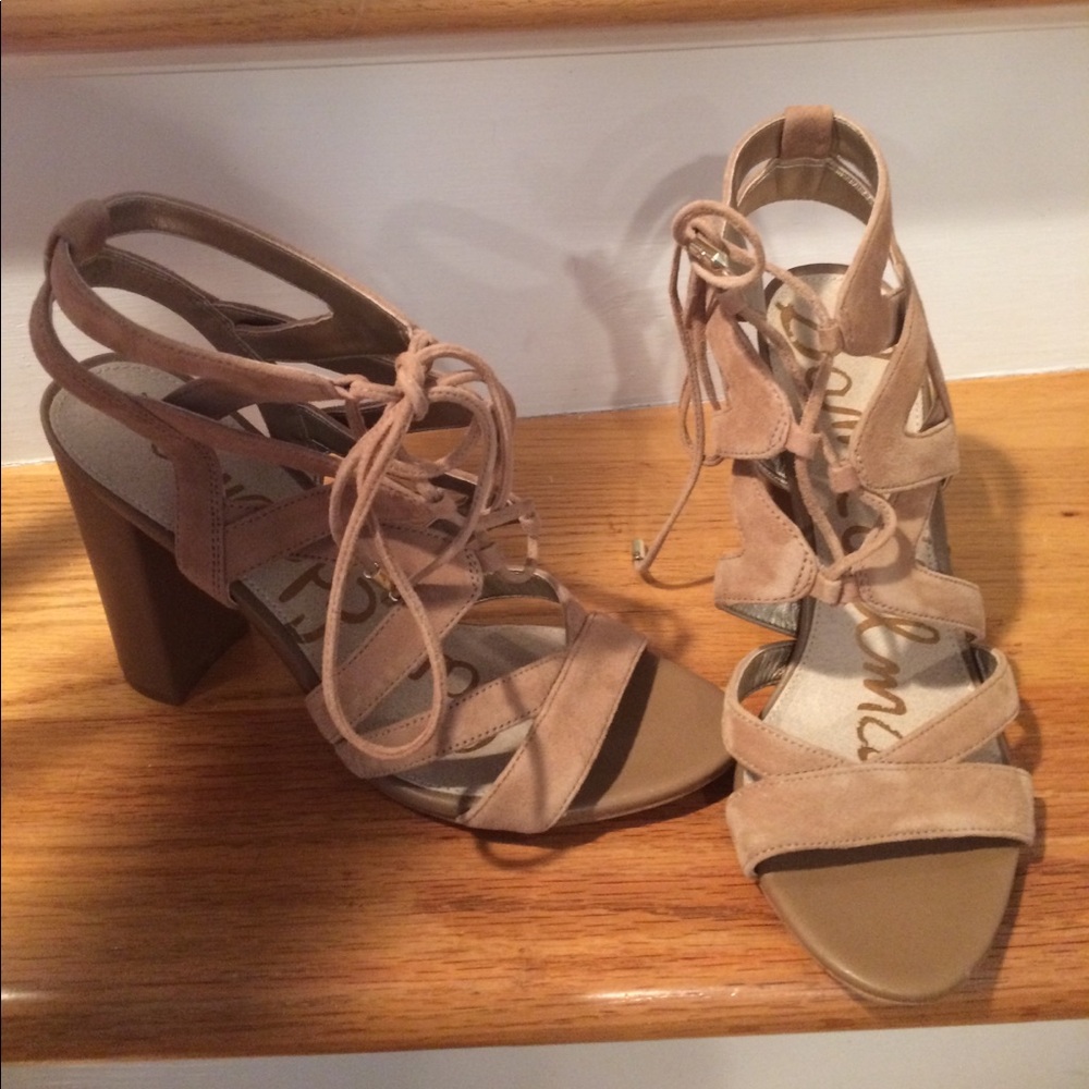 Sam Edelman 'Yardley' Lace Up Tan Suede Heels